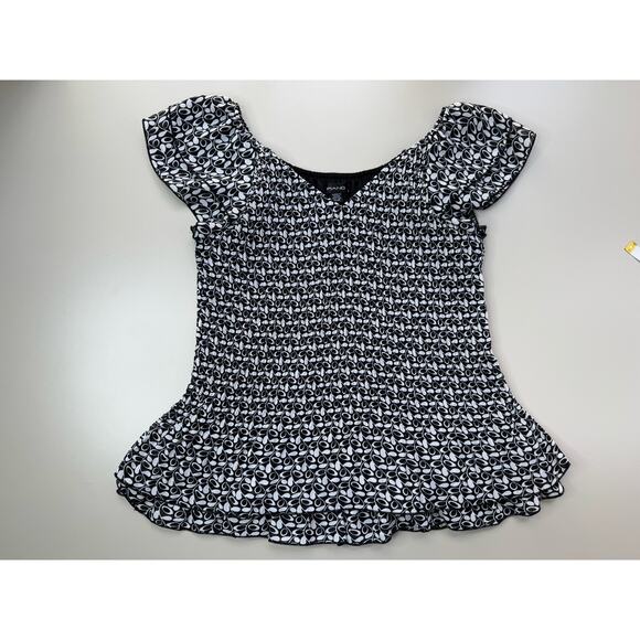 Vintage Y2K Babydoll Crinkle Top Women’s S Black White Ruffle Geometric Stretch - Picture 5 of 12